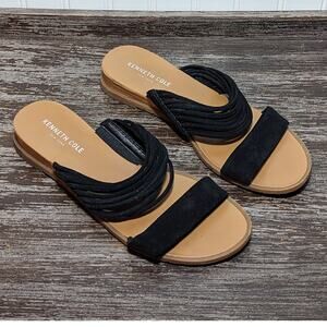 Kenneth Cole Women's Jules Strappy Black Tan Two Strap Wooden Heel Sandal Size 8